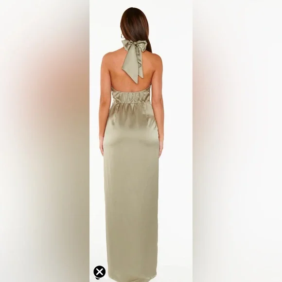 Show Me Your Mumu Adele Halter Maxi Dress Moss Green Luxe Satin Wedding Chic S - Picture 9 of 16